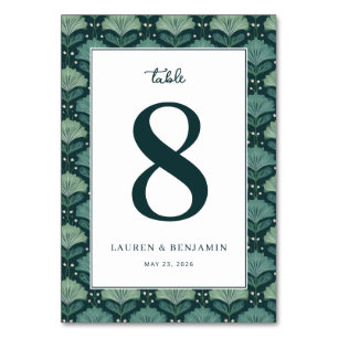 Elegant Green Leafy Botanical Table Number