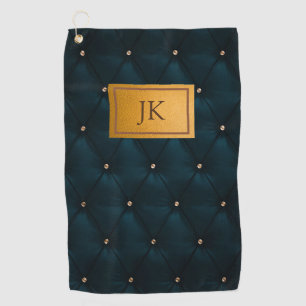 Elegant Green Leather,Diamonds,Monogram   Golf Towel