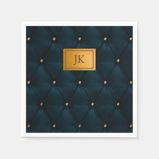 Elegant Green Leather,Diamonds,Monogram  Napkin (Front)