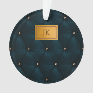 Elegant Green Leather,Diamonds,Monogram   Ornament