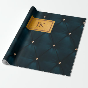 Elegant Green Leather,Diamonds,Monogram Wrapping Paper