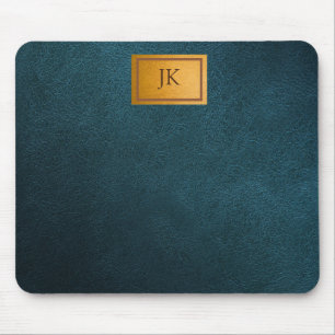 Elegant Green Leather,Monogram   Mouse Pad