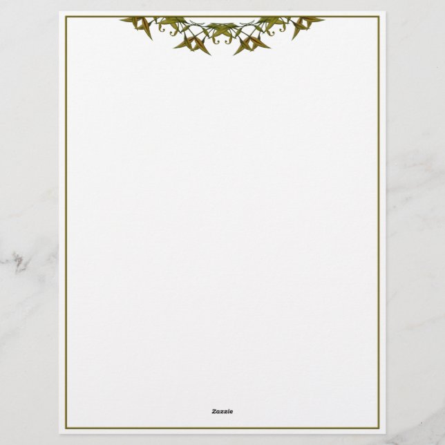 Elegant green leaves custom letterhead (Back)