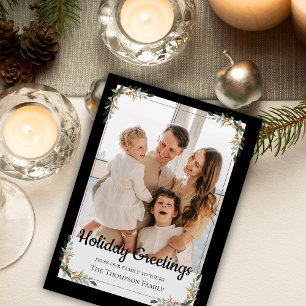 Elegant Green leaves Frame Christmas Family Photo Holiday Card