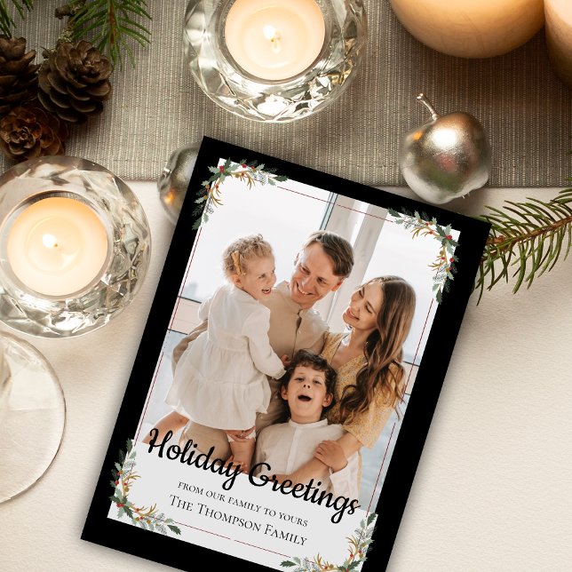 Elegant Green leaves Frame Christmas Family Photo Holiday Card (Elegant Green leaves Frame Christmas Family Photo Holiday Card)