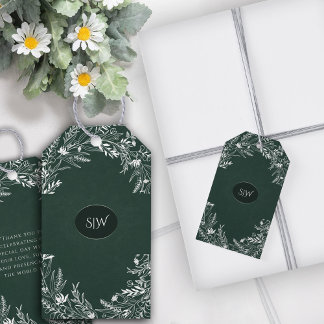  Elegant  Green Leaves Minimalist  Monogram  Gift Tags