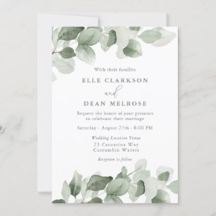 Elegant Green Leaves Modern Wedding Invitation