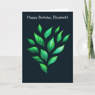 Elegant Green Leaves Nature Lover Name Birthday Card
