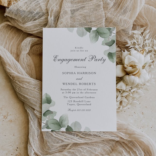 Elegant Green Leaves Wedding Engagement Party Invitation (Creator Uploaded)