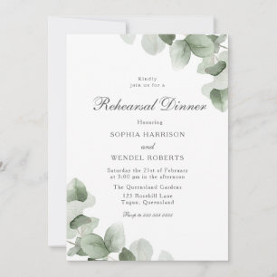 Elegant Green Leaves Wedding Rehearsal Dinner Invitation