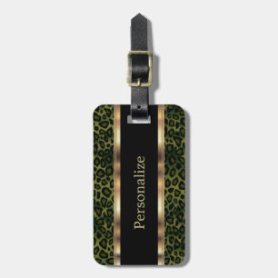 Elegant Green Leopard Animal Print DIY Text Luggage Tag