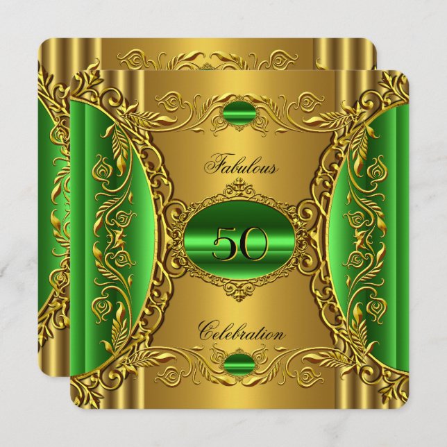 Elegant Green Lime Gold Fabulous 50th Birthday Invitation (Front/Back)