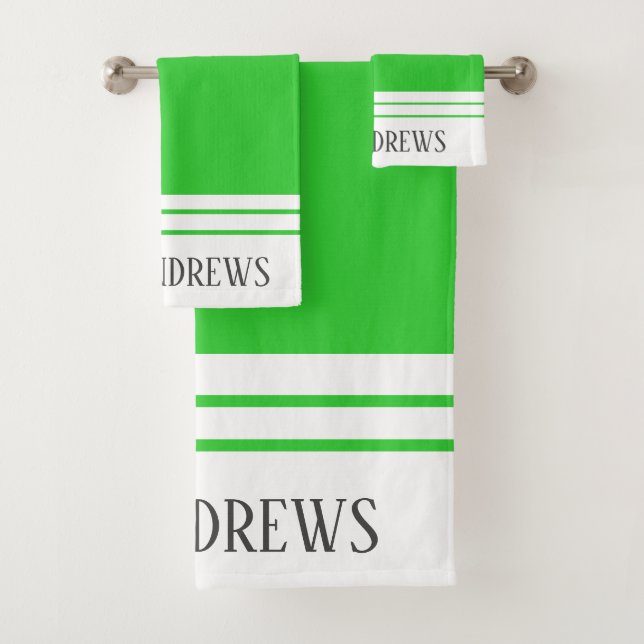 Elegant Green Lime Monogrammed Name Bath Towel Set (Insitu)