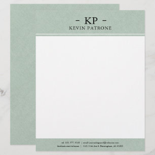 Elegant Green Linen Black Minimalistic Text Custom Letterhead