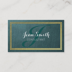 Elegant Green Linen & Gold Foil Border Consultant Business Card