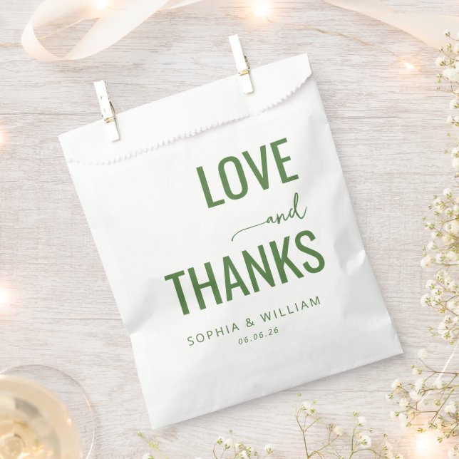 Elegant Green Love Thanks Favour Bag (Clipped)