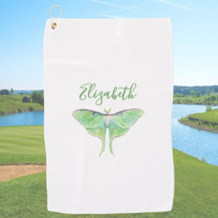 Elegant Green Luna Moth Custom Name Ladies Golf Towel