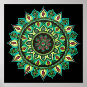 Elegant Green Mandala Bohemian Zen Minimalist Poster