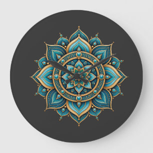 Elegant Green Mandala Floral Geometric Graphic Des Large Clock