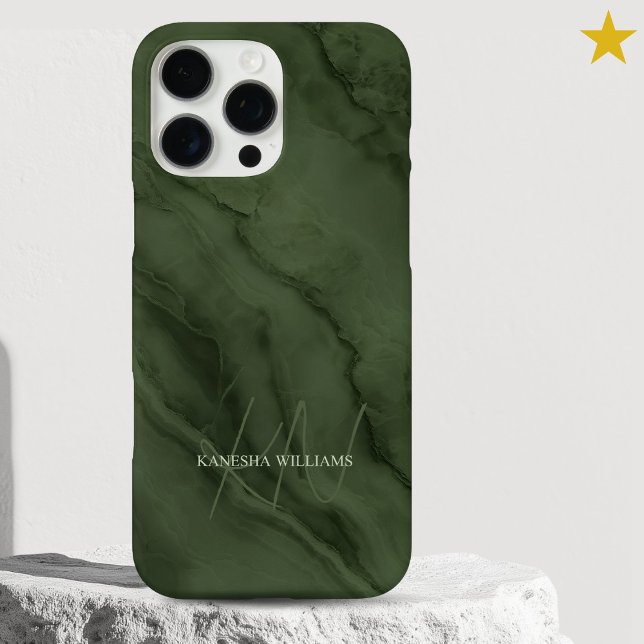 Elegant Green Marble Custom Name Monogrammed Case-Mate iPhone Case (Creator Uploaded)