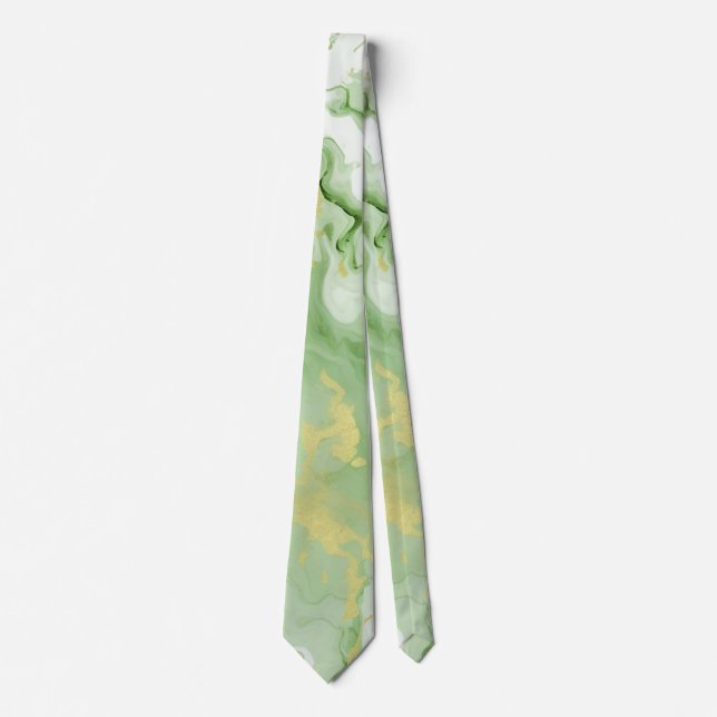 Elegant Green Marble Faux Gold Glitter Effect 0 Tie (Front)