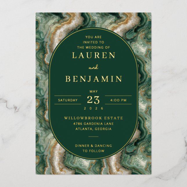 Elegant Green Marble Wedding Invitation (Front)