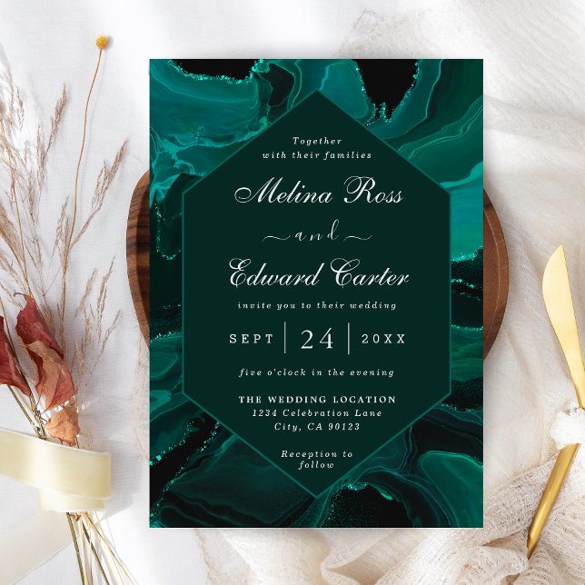 Elegant Green Marble Wedding Invitation (Creator Uploaded)