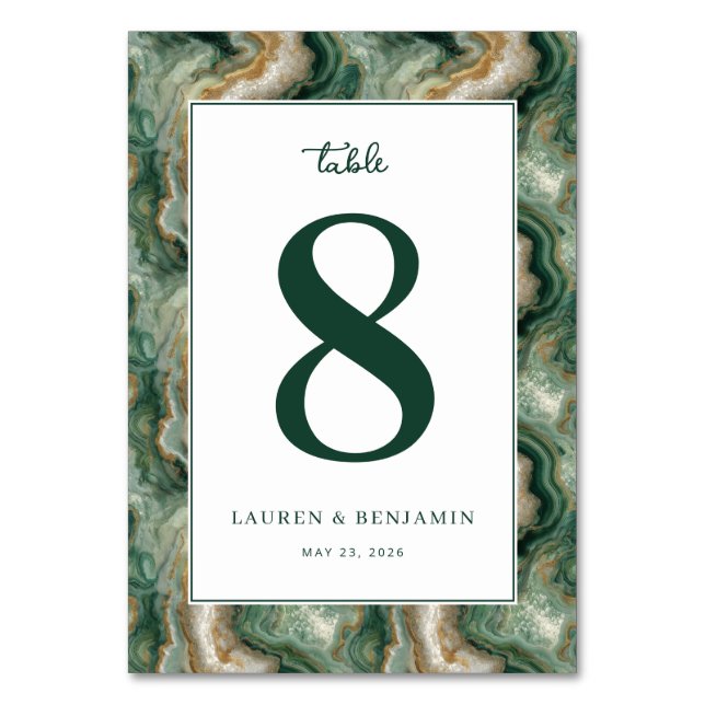 Elegant Green Marbled Number Card (Front)
