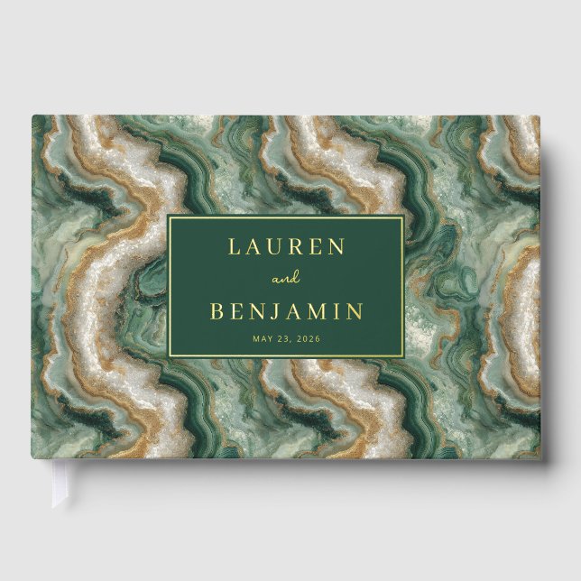 Elegant Green Marbled Waves Guest Book (Front)