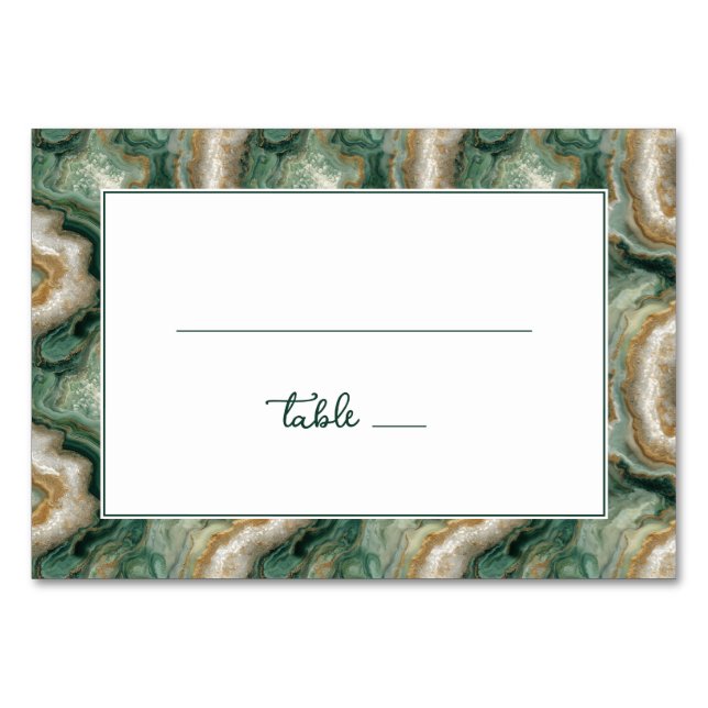 Elegant Green Marbled Waves Table Number (Front)
