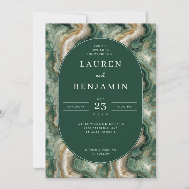 Elegant Green Marbled Wedding Invitation (Front)