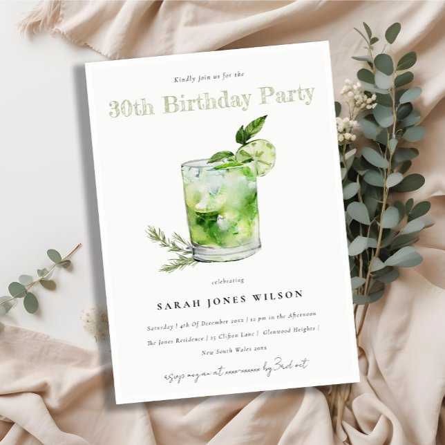 Elegant Green Margarita Cocktail Any Age Birthday Invitation (Creator Uploaded)