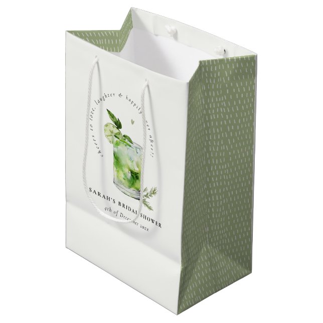 Elegant Green Margarita Cocktail Bridal Shower Medium Gift Bag (Front Angled)