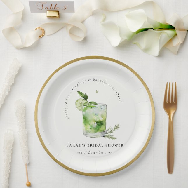 Elegant Green Margarita Cocktail Bridal Shower Paper Plate (Wedding)