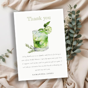 Elegant Green Margarita Cocktail Bridal Shower Thank You Card