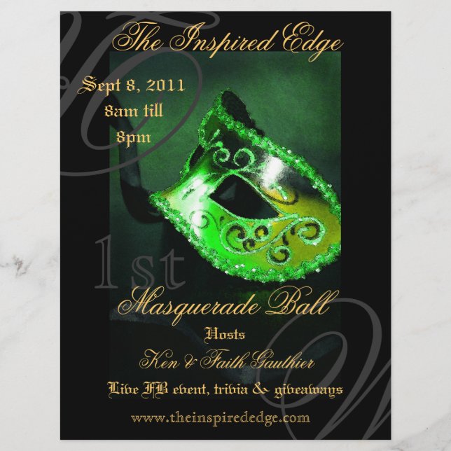 Elegant Green Masquerade Ball Party Event Flyer (Front)