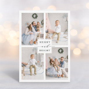 Elegant Green Merry & Bright 4 Photo Holiday Card