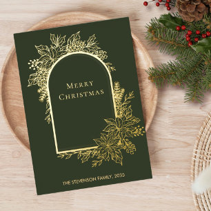 Elegant Green Merry Christmas Gold  Foil Holiday Card