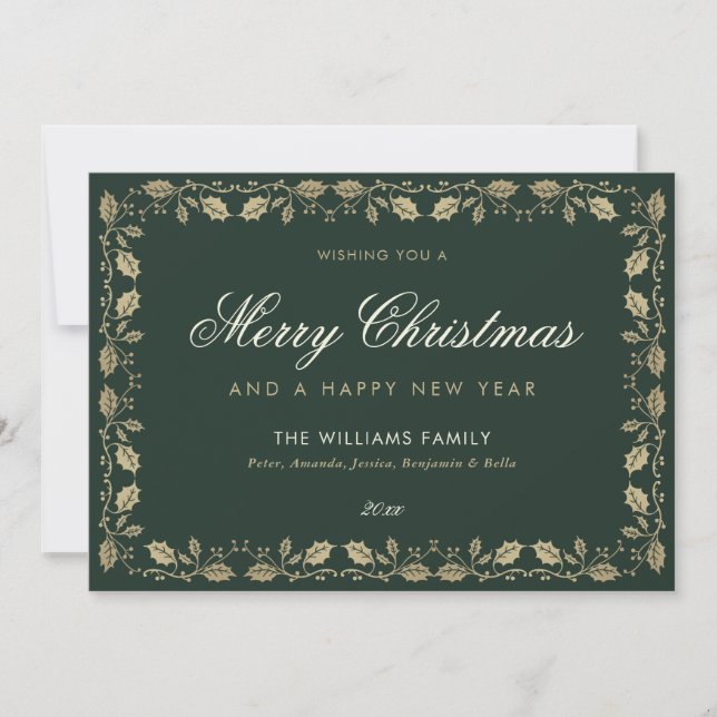 Elegant Green Merry Christmas Happy New Year Card (Front)