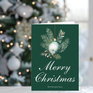 Elegant Green Merry Christmas Ornament Non Photo Holiday Card