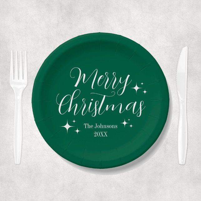 Elegant Green Merry Christmas Party Paper Plate (Elegant Green Merry Christmas Party Paper Plates
)