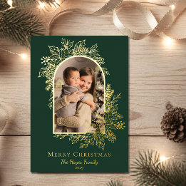 Elegant Green Merry Christmas Photo Foil Holiday Card
