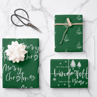 Elegant Green Merry Christmas Quote Gift Wrapping Paper Sheet