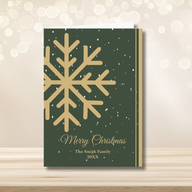 Elegant Green Merry Christmas Snowflake Folded Holiday Card (Creator Uploaded)
