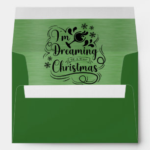 Elegant Green Metallic Black Christmas Text Envelope