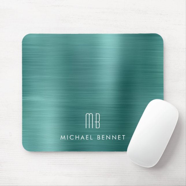 Elegant Green Metallic Monogram Name Mouse Pad (With Mouse)