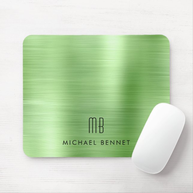 Elegant Green Metallic Monogram Name Mouse Pad (With Mouse)