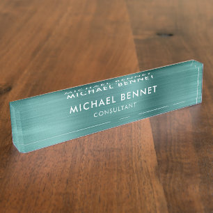 Elegant Green Metallic Professional Business Nameplate