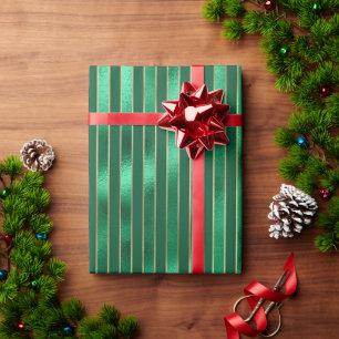 Elegant Green Metallic Stripe Holiday Wrapping Paper