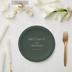 Elegant Green Minimalist Calligraphy Paper Plate